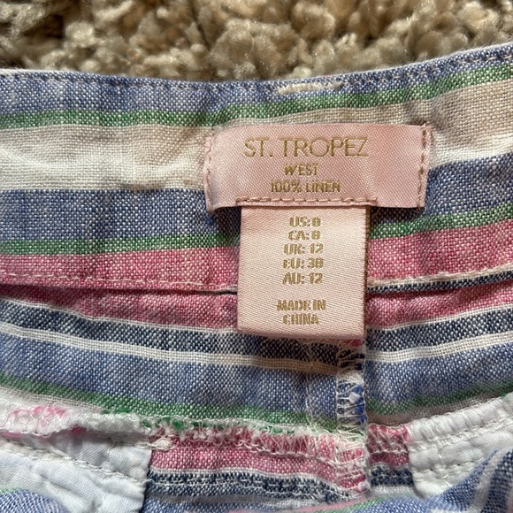 St. Tropez west Blue and Pink striped Shorts Casual Summer Style - linen - sz 8 - Picture 2 of 5
